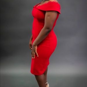 Spicy red off shoulder date night classic dress
